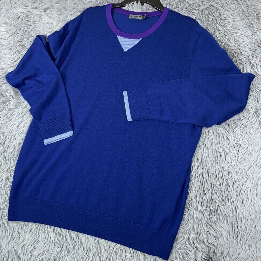 G Fore Adult Sweater Mens XXL Blue Purple Wool Solid Pullover Long Sleeve Mens